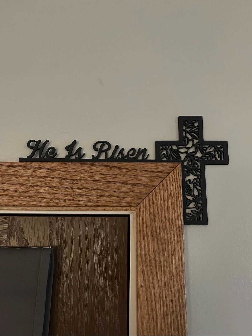 He Is Risen Decorative Wall Script with Filigree Cross - Black